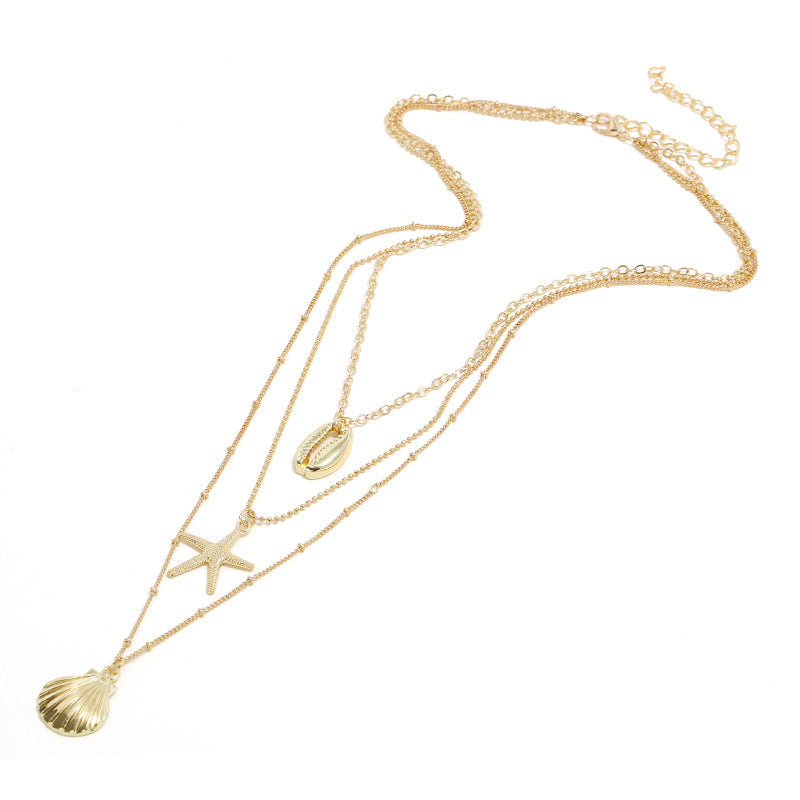 Alloy Starfish Scallop Shell Necklace For Women