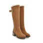 Buckle Embellished Mid-heel Winter Warm Long Boots