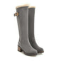 Buckle Embellished Mid-heel Winter Warm Long Boots