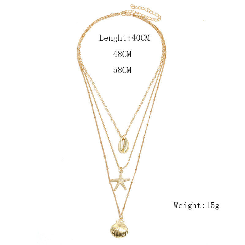 Alloy Starfish Scallop Shell Necklace For Women
