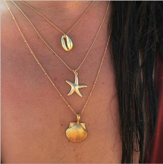 Alloy Starfish Scallop Shell Necklace For Women