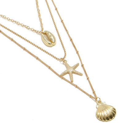 Alloy Starfish Scallop Shell Necklace For Women