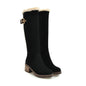 Buckle Embellished Mid-heel Winter Warm Long Boots